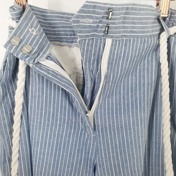 Linen Lux Striped Wide Leg 100% Cotton Pants with Rope Belt - Picture 3 of 7